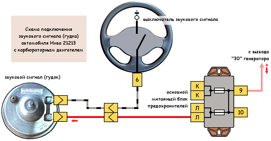 Схема подключения звукового сигнала газ 66